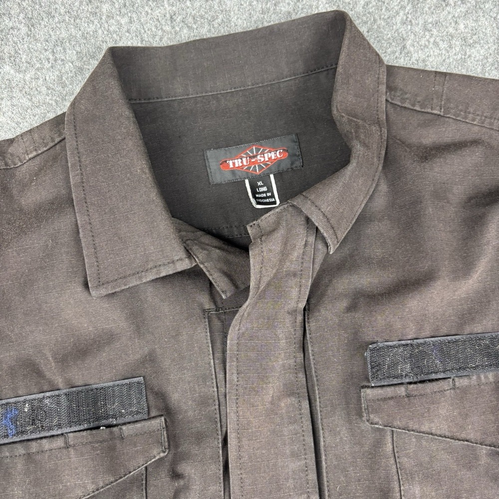 Tru-Spec Tactical Jacket Mens XL Long Black Ripstop Full Zip Military USA Flag